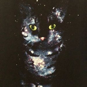 Black T-shirt “Galaxy Cat” Size Large 100% Cotton